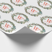 Monogram Greenery Wreath Kerstfeestdag Cadeaupapier (Hoek)