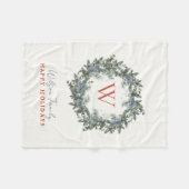 Monogram Greenery Wreath Kerstfeestdag Fleece Deken (Voorkant (Horizontaal))