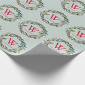 Monogram Greenery Wreath Kerstfeestdag Groen Cadeaupapier (Hoek)