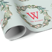 Monogram Greenery Wreath Kerstfeestdag Groen Cadeaupapier (Rol Hoek)