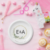 Monogram Greenery Wreaths Borden Weddenschap Paper Papieren Bordje (Feest)