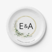 Monogram Greenery Wreaths Borden Weddenschap Paper Papieren Bordje (Voorkant)