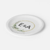 Monogram Greenery Wreaths Borden Weddenschap Paper Papieren Bordje (Gekanteld)