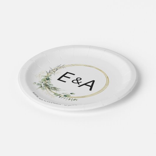 Monogram Greenery Wreaths Borden Weddenschap Paper Papieren Bordje (Gekanteld)