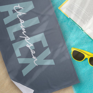 Monogram Grijs Blauw Gepersonaliseerd Strandlaken
