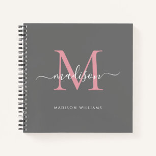 Monogram grijs Blush Roze Elegant Initiaal Script Notitieboek