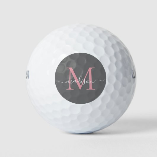 Monogram Grijs Blush Roze Vrouwelijk Girly Script Golfballen (Voorkant)