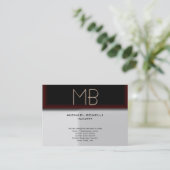 Monogram grijs bruin rood stijlvol visitekaartje (Staand voorkant)