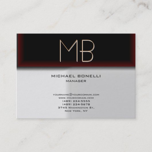 Monogram grijs bruin rood stijlvol visitekaartje (Voorkant)