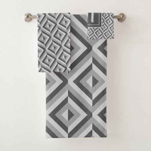 Monogram Grijs Drietonig Diamantpatroon Bad Handdoek (Insitu)