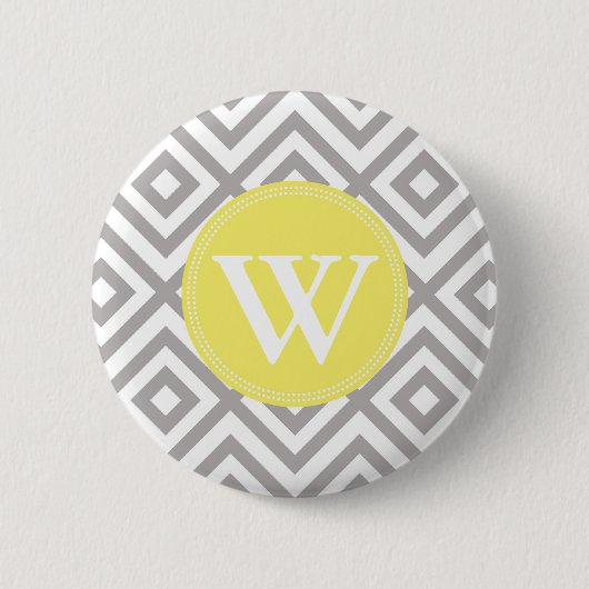 Monogram grijs en geel Chevron Pattern Ronde Button 5,7 Cm (Voorkant)