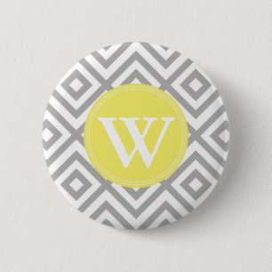 Monogram grijs en geel Chevron Pattern Ronde Button 5,7 Cm