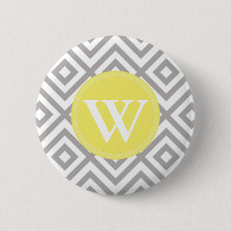 Monogram grijs en geel Chevron Pattern Ronde Button 5,7 Cm