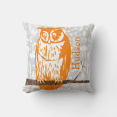 Monogram Grijs en Oranje Koraal Baby Owl Kussen (Voorkant)