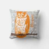 Monogram Grijs en Oranje Koraal Baby  Owl Kussen (Voorkant)