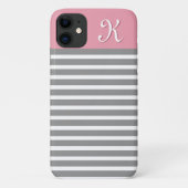 Monogram grijs en roze gestreepte patroon Case-Mate iPhone case (Achterkant)