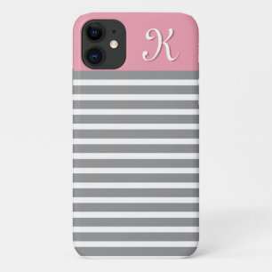 Monogram grijs en roze gestreepte patroon Case-Mate iPhone case