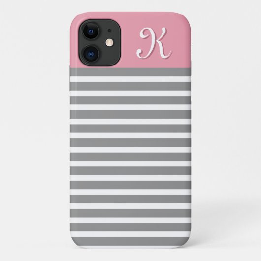 Monogram grijs en roze gestreepte patroon Case-Mate iPhone case (Achterkant)