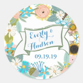 Monogram grijs en Roze Modern Garland Ronde Sticker (Voorkant)