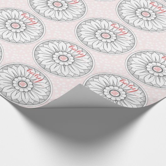 Monogram grijs en Roze Modern Medallion Pattern Cadeaupapier (Hoek)