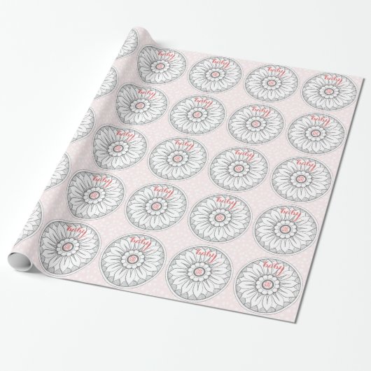 Monogram grijs en Roze Modern Medallion Pattern Cadeaupapier (Uitgerold)