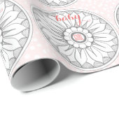 Monogram grijs en Roze Modern Medallion Pattern Cadeaupapier (Rol Hoek)