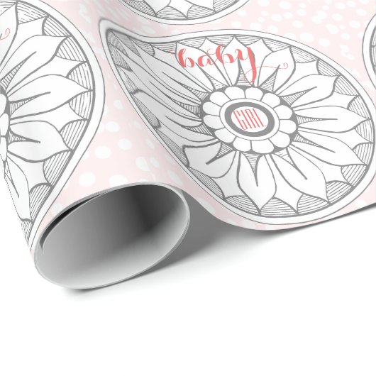 Monogram grijs en Roze Modern Medallion Pattern Cadeaupapier (Rol Hoek)