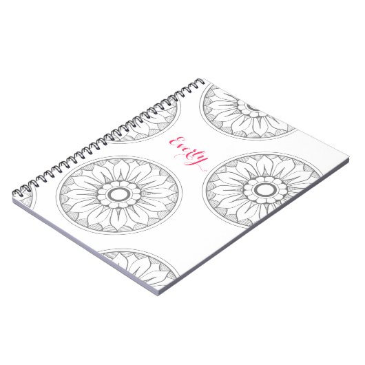 Monogram grijs en Roze Modern Medallion Pattern Notitieboek (Linkerzijde)