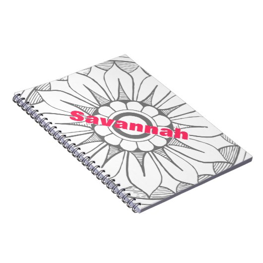 Monogram grijs en Roze Modern Medallion Pattern Notitieboek (Rechterzijde)