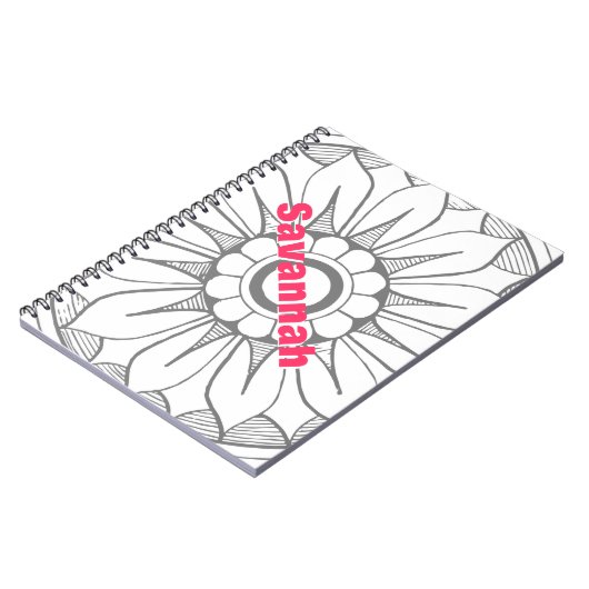 Monogram grijs en Roze Modern Medallion Pattern Notitieboek (Linkerzijde)