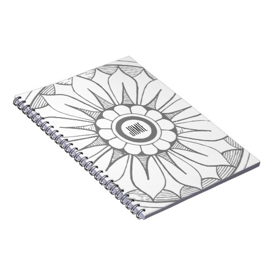 Monogram grijs en Roze Modern Medallion Pattern Notitieboek (Rechterzijde)