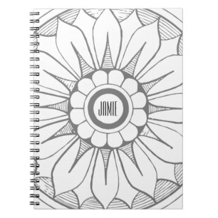 Monogram grijs en Roze Modern Medallion Pattern Notitieboek
