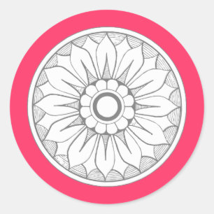 Monogram grijs en Roze Modern Medallion Pattern Ronde Sticker