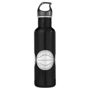 Monogram grijs en Roze Modern Medallion Pattern Waterfles