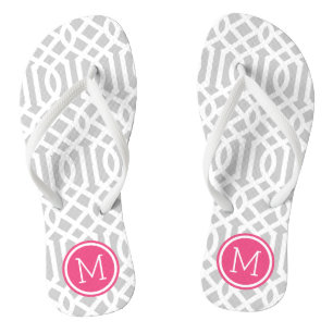 Monogram grijs en roze Trellis Teenslippers