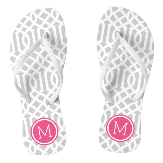 Monogram grijs en roze Trellis Teenslippers (Voetbed)