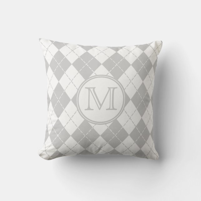 Monogram grijs en White Argyle Sierkussen (Voorkant)