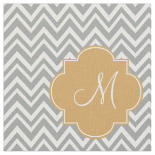 Monogram grijs en wit Chevron Patroon met goud Stof