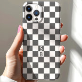 Monogram grijs en wit schaakbordpatroon Case-Mate iPhone case