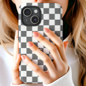 Monogram grijs en wit schaakbordpatroon Case-Mate iPhone case