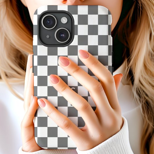 Monogram grijs en wit schaakbordpatroon Case-Mate iPhone case