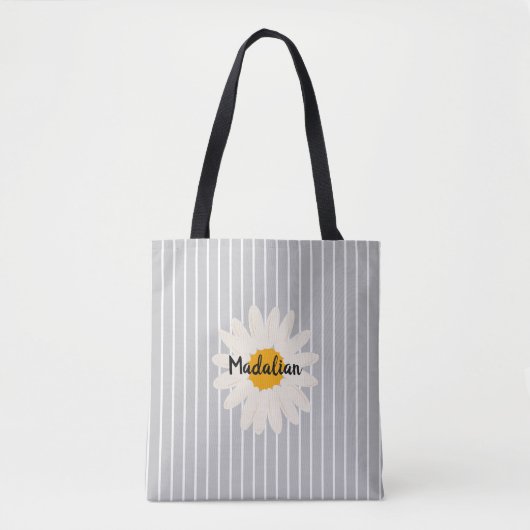 Monogram grijs en wit Zweedse retro strepen Tote Bag (Voorkant)