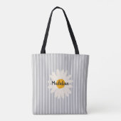 Monogram grijs en wit Zweedse retro strepen Tote Bag (Achterkant)