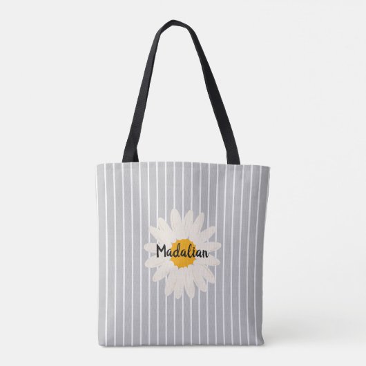 Monogram grijs en wit Zweedse retro strepen Tote Bag (Achterkant)