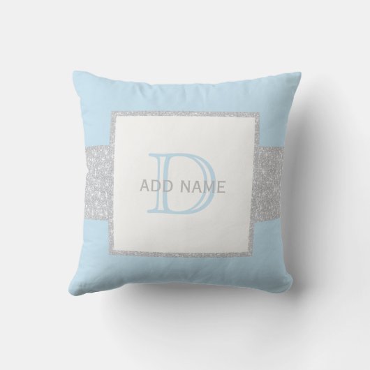 Monogram grijs Faux Glitter Blue Baby Pillow Kussen (Achterkant)