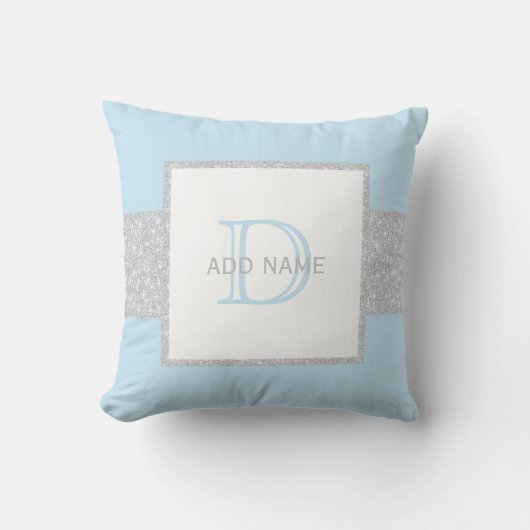 Monogram grijs Faux Glitter Blue Baby Pillow Kussen (Voorkant)