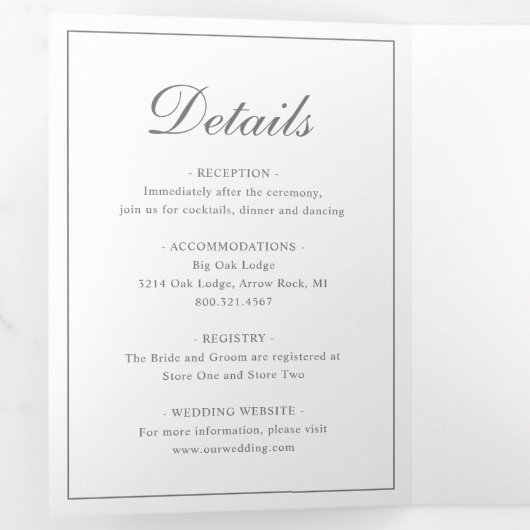 Monogram Grijs Formele Foto Traditionele Huwelijk Drieluik Uitnodiging (Binnenzijde eerst)