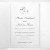 Monogram Grijs Formele Foto Traditionele Huwelijk Drieluik Uitnodiging (Binnenkant midden)