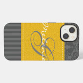 Monogram Grijs Geel Damast Streep iPad Air Hoesje iPhone Hoesje (Achterkant horizontaal)