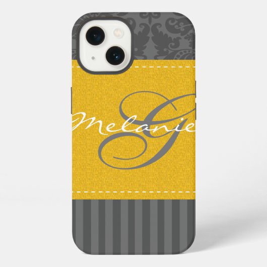 Monogram Grijs Geel Damast Streep iPad Air Hoesje iPhone Hoesje (Achterkant)